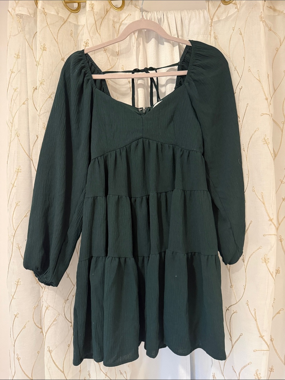 Altar’d State Dark Green Tiered Long Sleeve Dress